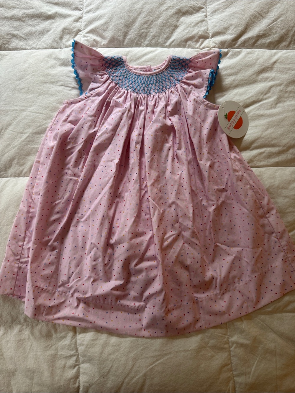 Girls Pink Smocked Flutter-Sleeve Dress